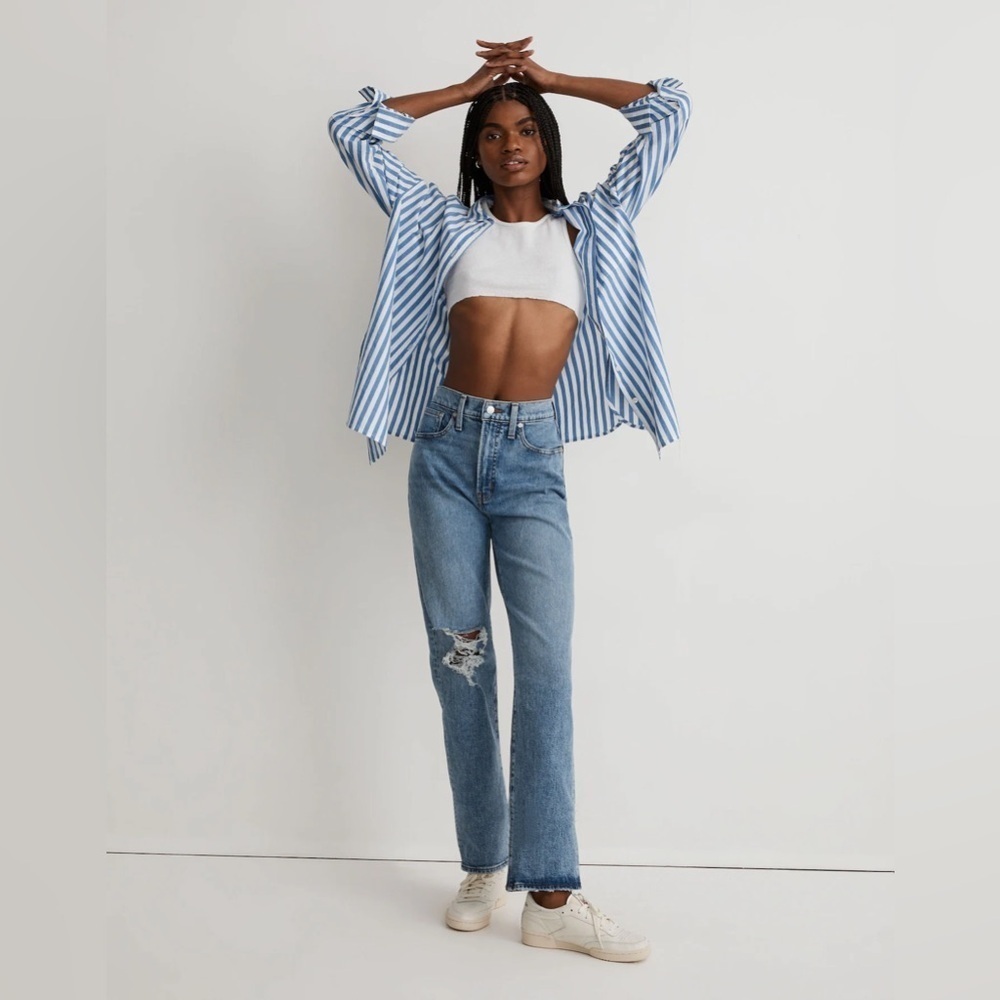 Madewell Petite Perfect Vintage Straight Jean Knee Rip in Kingsbury Wash 29P C10